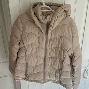 Calvin Klein women’s xl tan Puffer zip up hooded winter Jacket